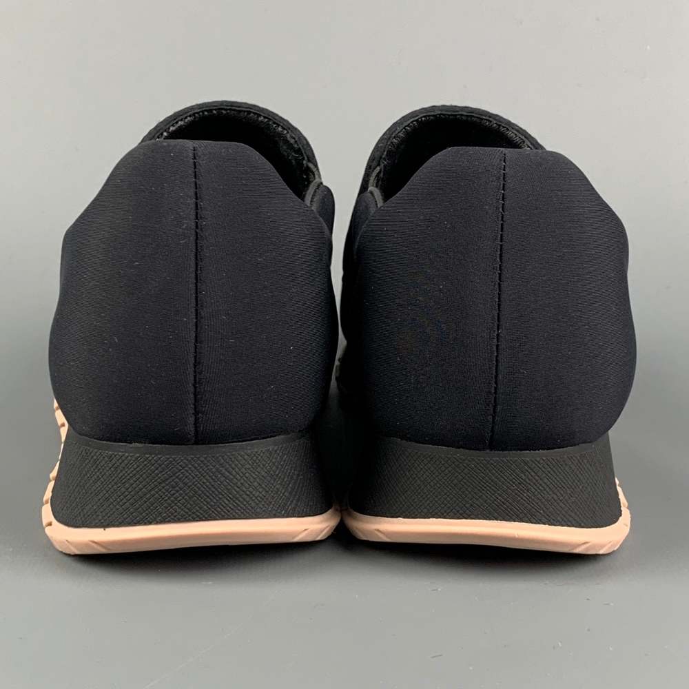 PRADA Black & Pink Nylon Mesh Slip Sneakers - Picture 5 of 9